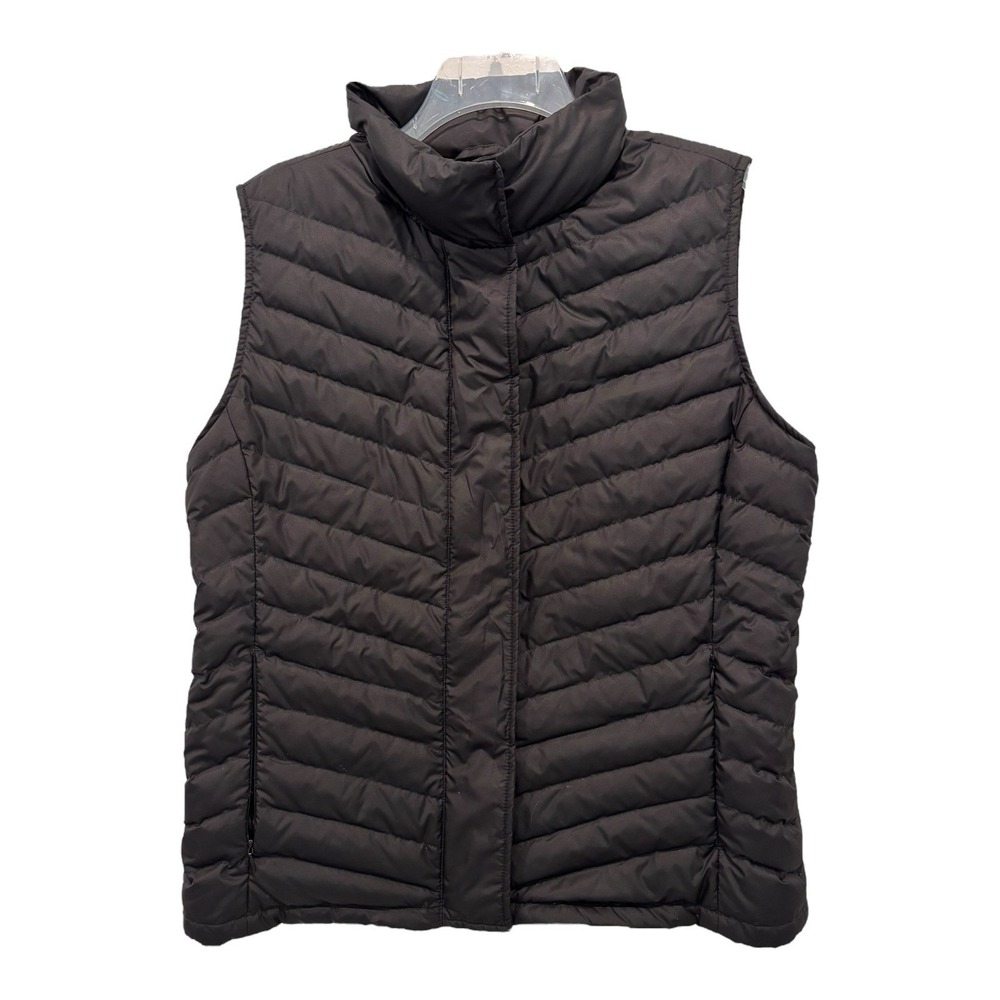 Talbots Vest Women Large Black Down Puffer Quilted Lightweight Full Zip & Snap